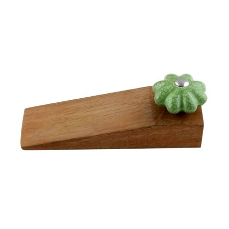 2 Pieces Green Crackle Melon Ceramic Wooden Door Stopper